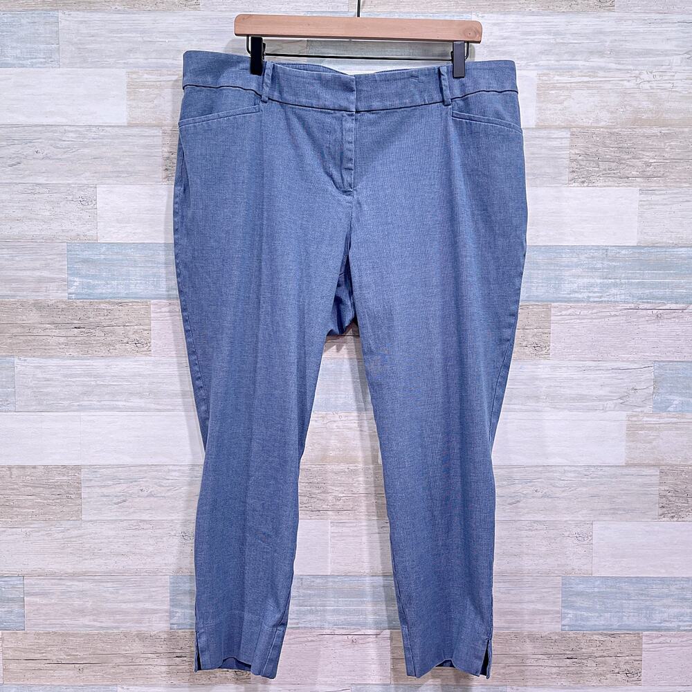 LOFT PLUS Chambray Riviera Crop Pants Blue Mid Rise Stretch Cotton Womens 16